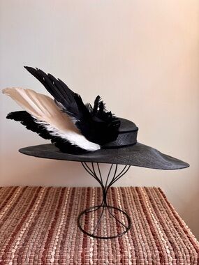 John Boyd London Vintage Black Kentucky Derby Style Fascinator Hat with Feathers